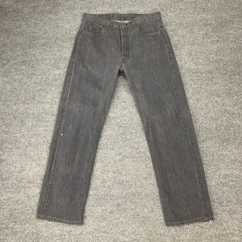 Vintage Levis 501 Jeans Mens 34X30 Gray Denim Straight Overlock Stitch Made USA